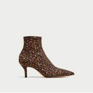 Zara floral kitten heel sock boots